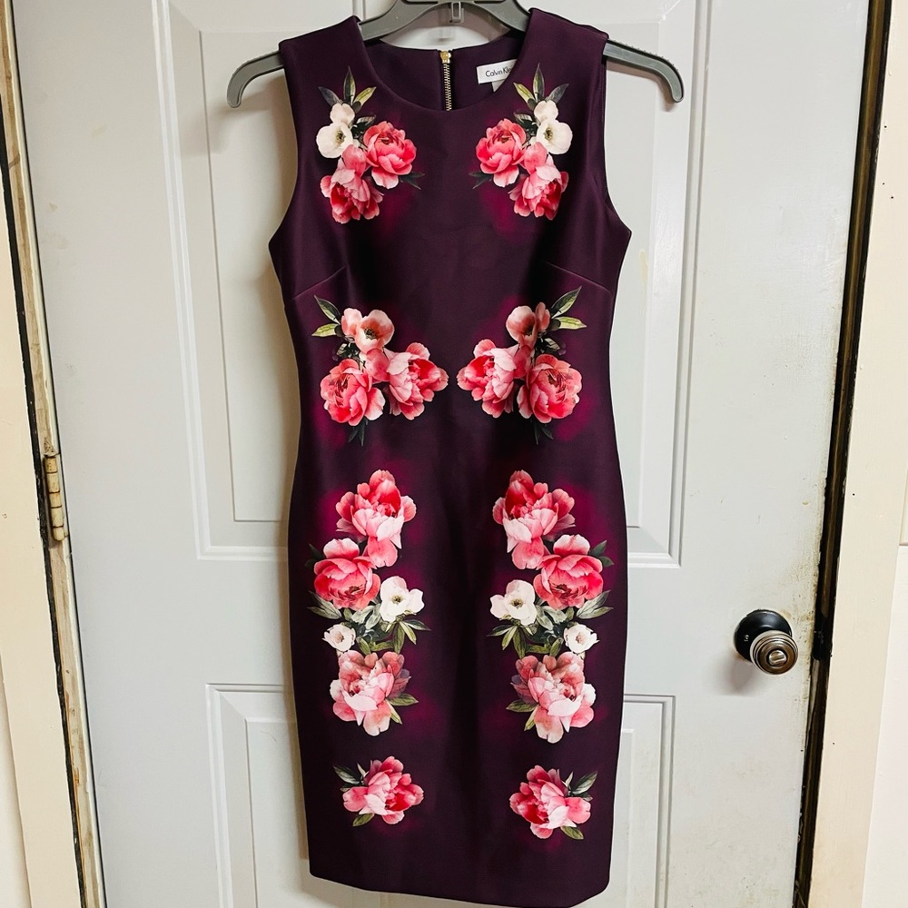 Calvin Klein Burgundy Floral Midi Dress